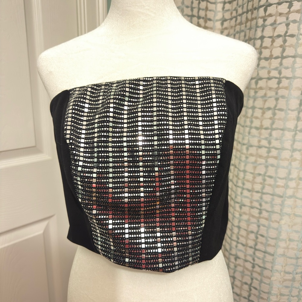 VENUS Black and Silver Sequin Bandeau Top
